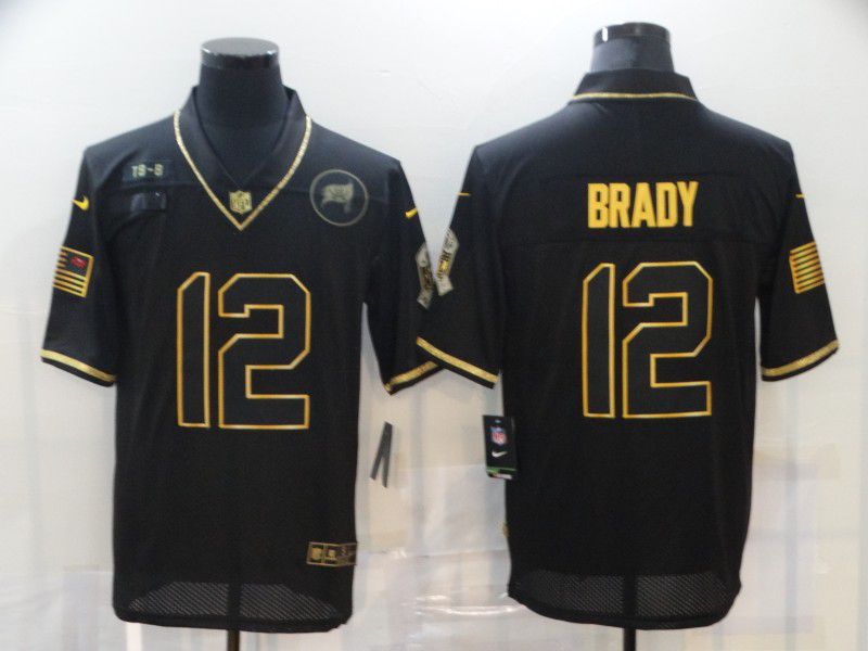 Men Tampa Bay Buccaneers #12 Brady Black Retro Gold Lettering 2020 Nike NFL Jersey